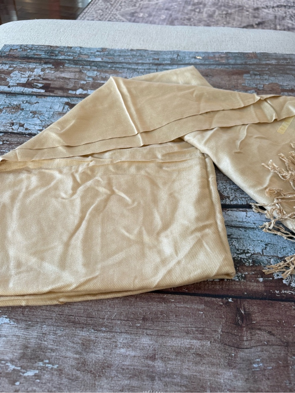 Soft Gold Beige fringe Scarf Shawl Wrap